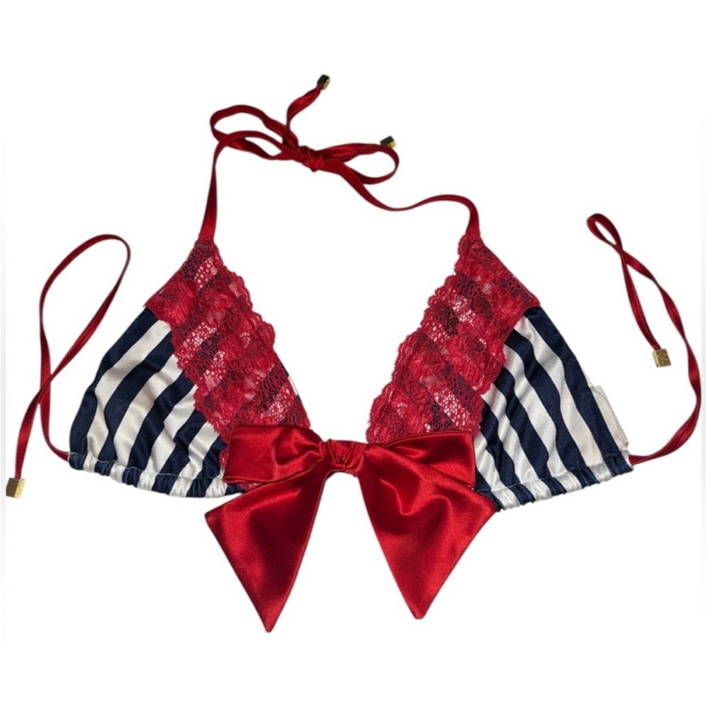 Beach Bunny M bikini top American Woman Red, white & blue Stripes with lace. 4th